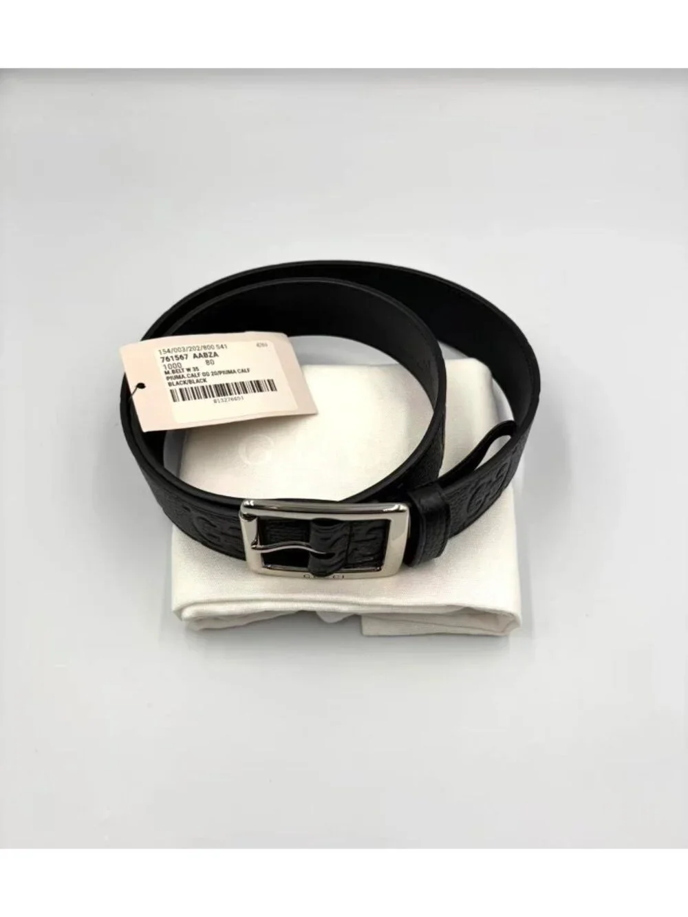Gucci Men’s Jumbo GG Embossed Piuma Calfskin W35mm Belt Black 80cm 761567